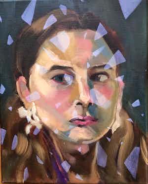 Marja Milo - Schilderij Olie op linnen, portret van jong meisje,gesigneerd verkocht voor € 45!