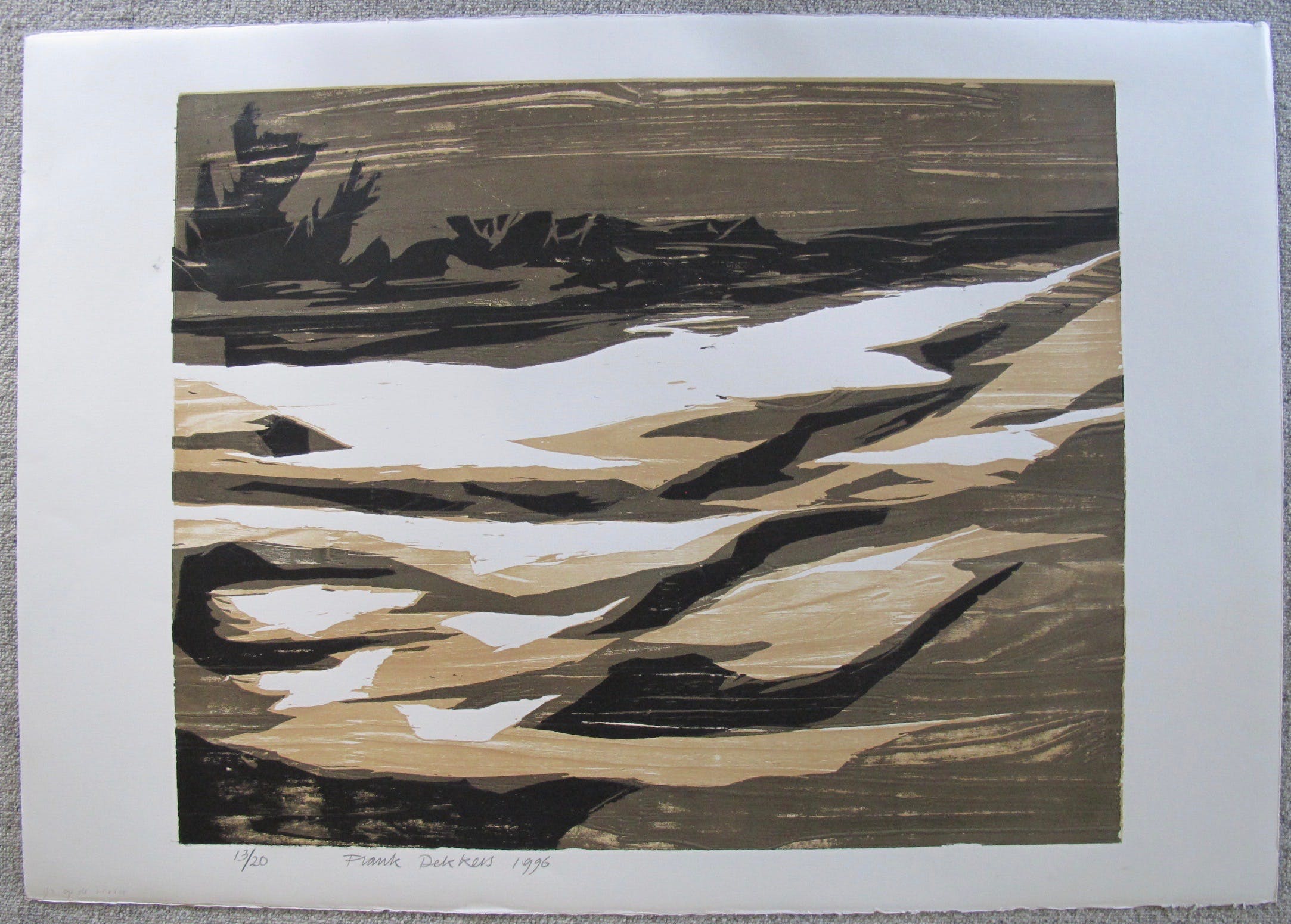 Frank Dekkers - houtsnede: "ijs op de rivier" verkocht voor € 20!