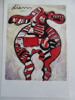 Peter Diem - Kleurenzeefdruk COW RED Hand gesigneerd. kopen? Bied vanaf 30!