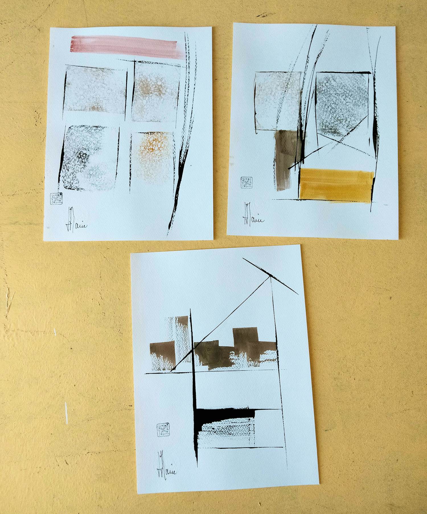 Jean-Jacques Marie - Lot de 3 créations à l'encre de Chine et acrylique kopen? Bied vanaf 160!