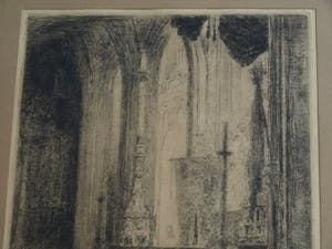 Walter Vaes - Ets , “Kerkinterieur”, Veere, Zeeland? – gesigneerd & ingelijst – ca 1915 kopen? Bied vanaf 10!