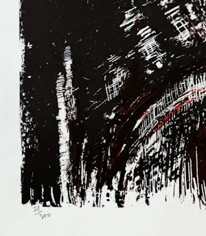 Maurice Haccuria - Abstrakte Komposition in Rot und Schwarz aus dem Jahr 1971 kopen? Bied vanaf 60!