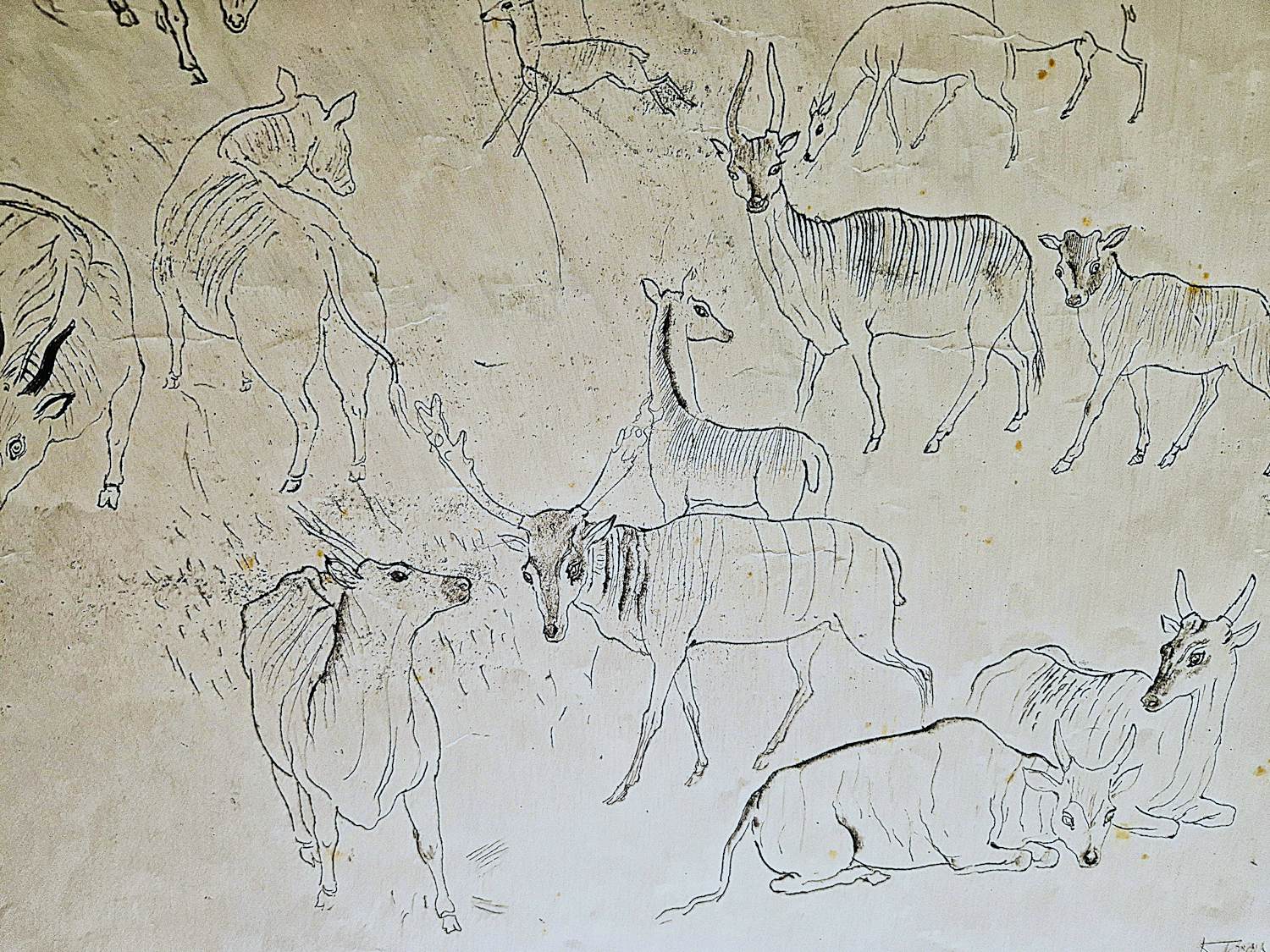 Tonny Kristians - Grote realistische INKT tekening "hert-achtigen" - 1924 - gesign verkocht voor € 60!