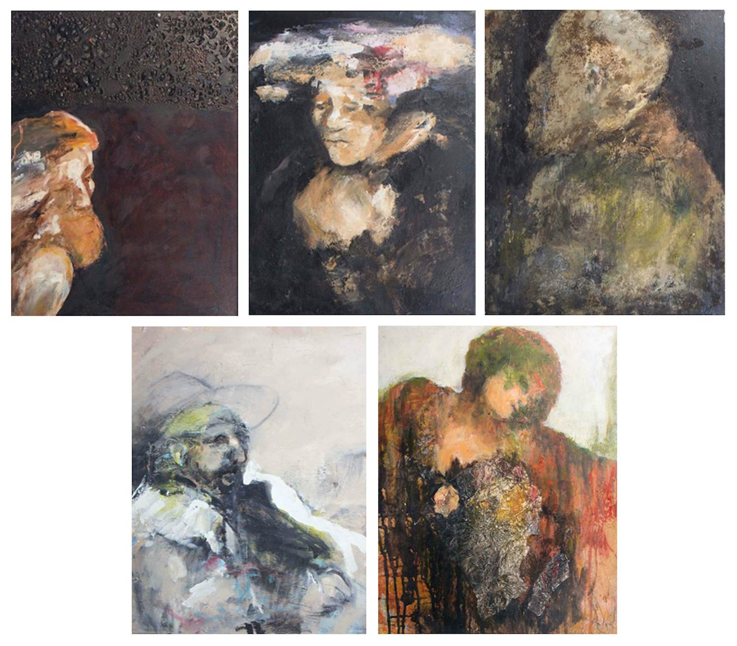 Helen Nieuwendijk - Gemengde techniek op doek, Lot van 5 schilderijen verkocht voor € 50!