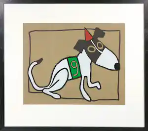 Titi Zaadnoordijk - Zeefdruk, Racehond nummer 9 - Ingelijst vendu pour 45€ !