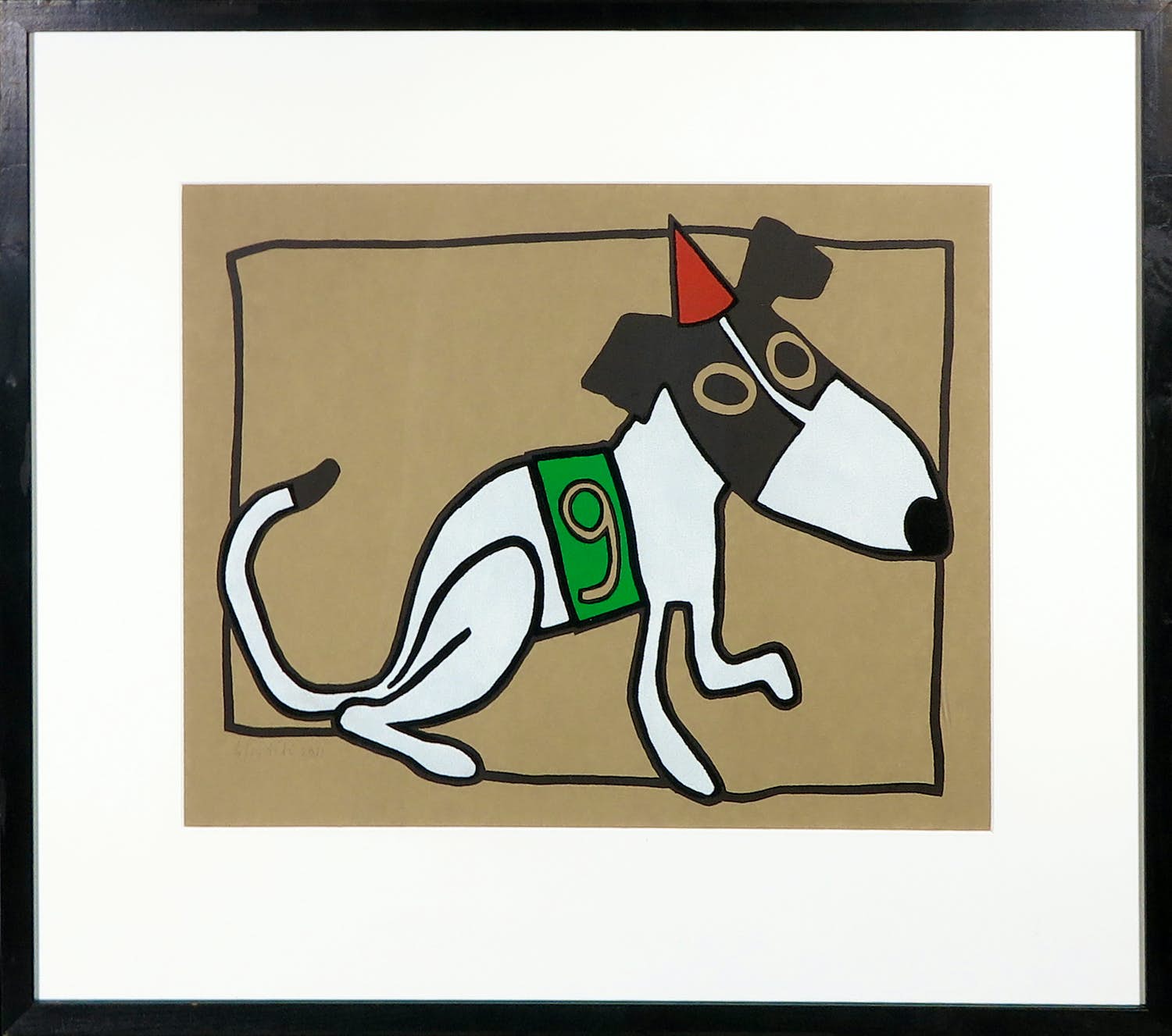 Titi Zaadnoordijk - Zeefdruk, Racehond nummer 9 - Ingelijst verkocht voor € 50!