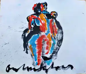 Anton Heyboer - Moeder en kind De oermoeder Mooie krachtige sierlijke schildering verkocht voor € 400!