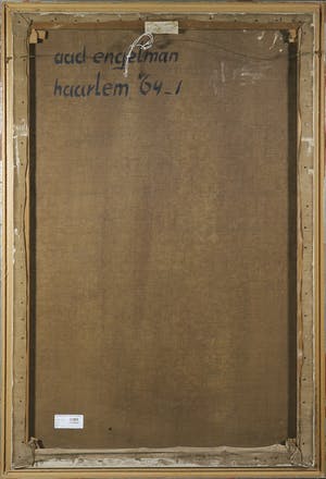 Adine Engelman - Olieverf op doek, Abstracte compositie in oranje en blauw - Ingelijst (Groot) kopen? Bied vanaf 1!