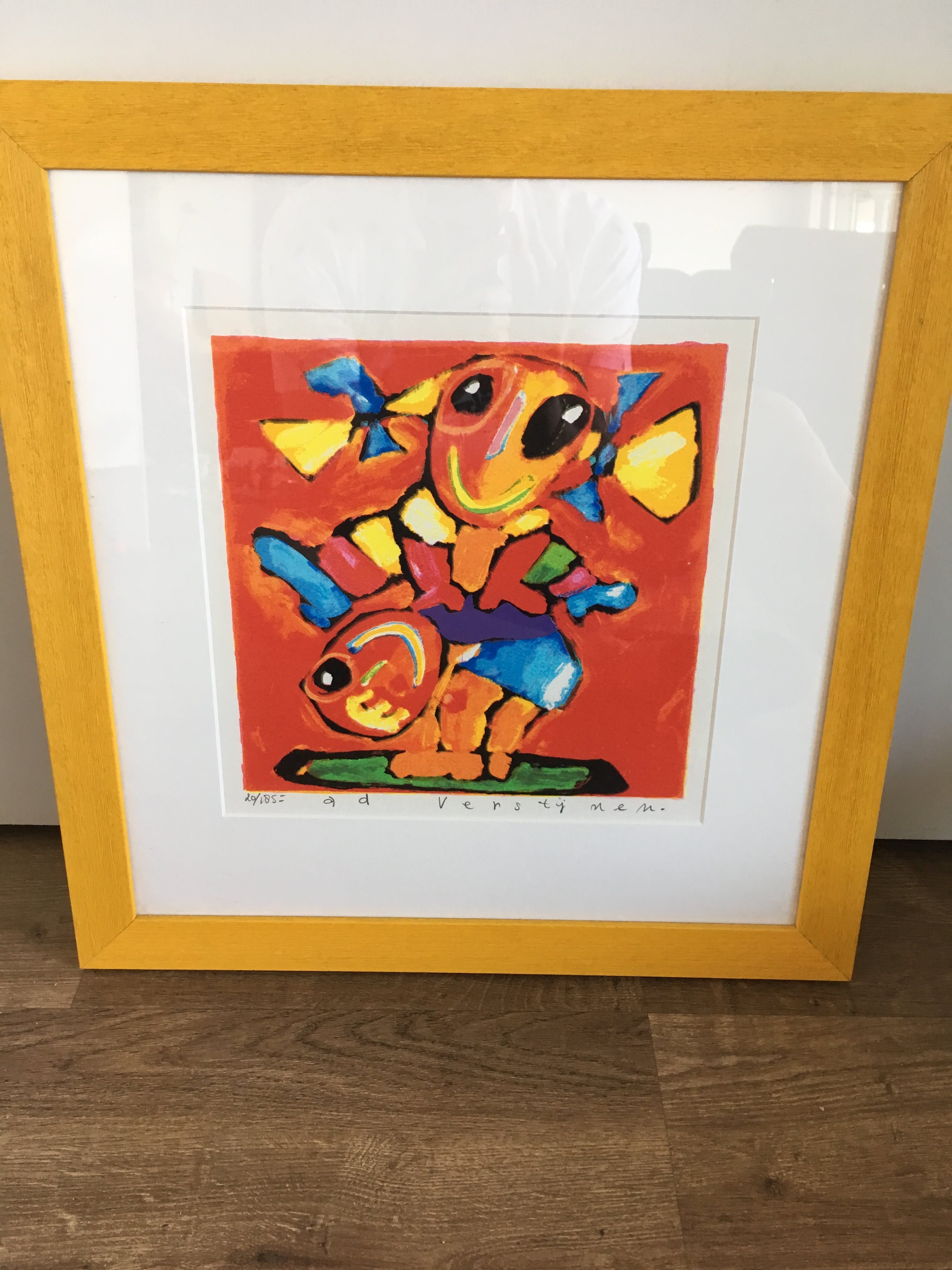 Ad Verstijnen - Zeefdruk, bokspringen, Ingelijst. verkocht voor € 50!