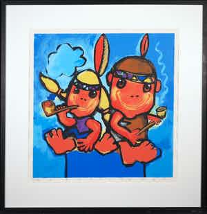 Ad Verstijnen - Zeefdruk, Vredespijp - Ingelijst verkocht voor € 50!