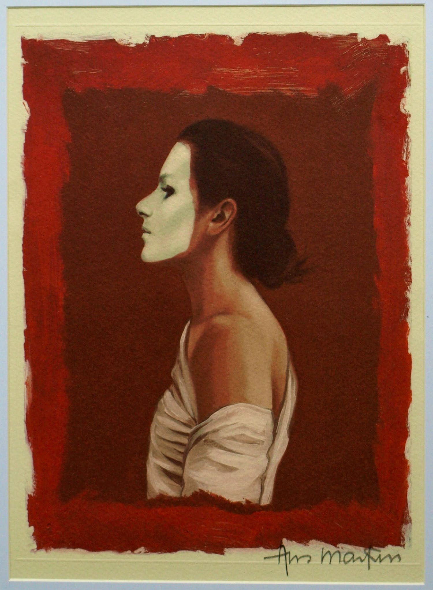 Ans Markus - Ingelijste prent, Portret met wit masker + herkomstgegevens – 1998 verkocht voor € 1!