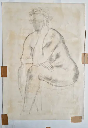 Jos van den Berg - Pastel en roodkrijt tekening "staand vrouwelijk naakt / verso zittend naakt" kopen? Bied vanaf 37!