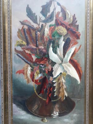 Niet of onleesbaar gesigneerd - Bloemstilleven in koperen kolenkit. kopen? Bied vanaf 10!