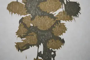 Hubert P. Sluis - Glazen fles met bloemen - houtsnede kopen? Bied vanaf 40!