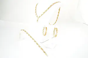 76 - Mooie SET 18 Krt geel-gouden hartjes collier, armband en paar oorhangers kopen? Bied vanaf 1370!