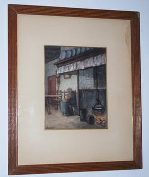 Theodora Elisabeth Wolterbeek Muller - vrouw in boerenkeuken - aquarel kopen? Bied vanaf 65!