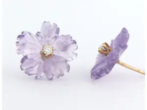 18k rose gouden oorknoppen met amethist en diamant 0.08 ct - F/G - VS/SI kopen? Bied vanaf 180!