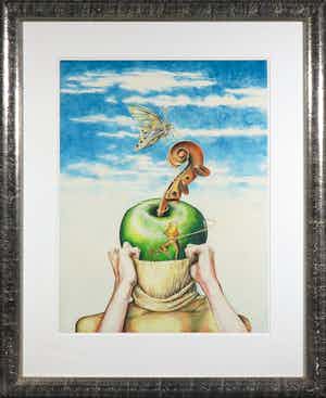 Corstiaan de Vries - Kleurpotlood, Surrealistische voorstelling - Ingelijst (Groot) verkocht voor € 300!