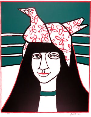 Hans Almekinders - Zeefdruk, Vrouw met Vogelhoed kopen? Bied vanaf 1!