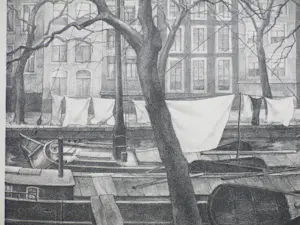 Aart van Dobbenburgh - Wasgoed op Amsterdamse schuiten - Litho kopen? Bied vanaf 45!