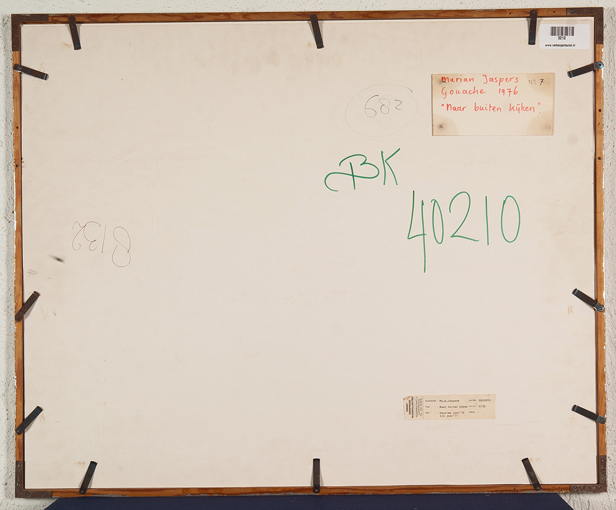 Marjan Jaspers - Naar buiten kijken - Acrylverf oliepastel en bister op papier - BKR Haarlem kopen? Bied vanaf 5!