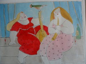 Ada Breedveld - Handgekleurde ets, Titel. "Kleine pauze". kopen? Bied vanaf 50!