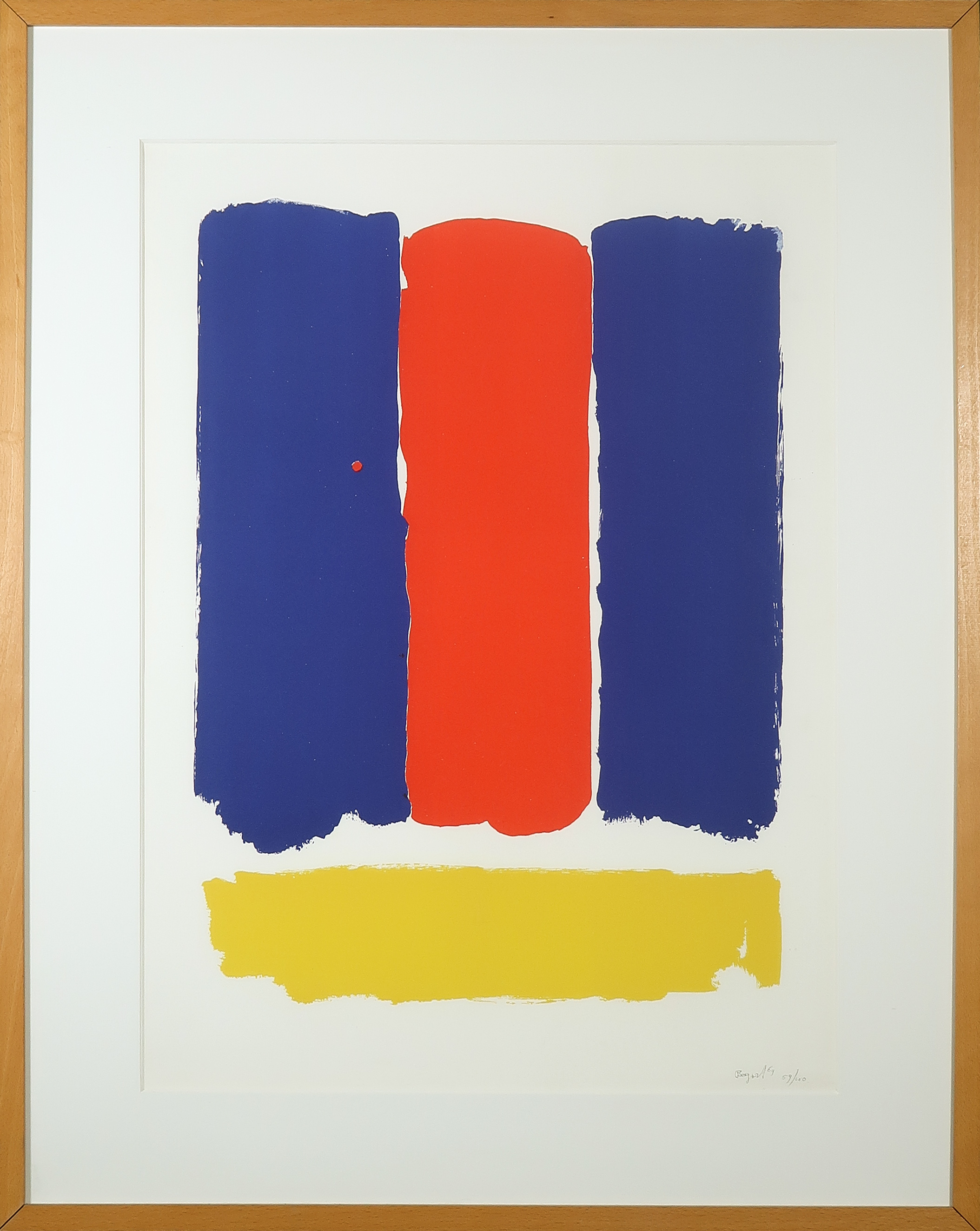 Bram Bogart - Zeefdruk, Z.T. Compositie met rood, geel en blauw - Ingelijst verkocht voor € 350!