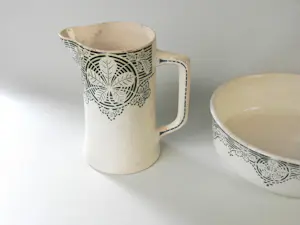 Keramiekfabriek Nimy - ntiek Art Deco lampetstel Nimy – Groen kastanjeblad decor – Jaren 20/30". kopen? Bied vanaf 35!
