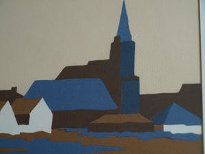 Curiosa - Knipselkunst , Dorpsgezicht Noord-Holland – ingelijst - 1989 kopen? Bied vanaf 1!