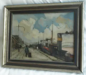 Niet of onleesbaar gesigneerd - Olieverf op doek , Aan de kade - ingelijst kopen? Bied vanaf 1!