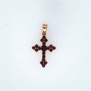 8kt gouden kruis hanger met granaat, 1,51gr verkocht voor € 50!