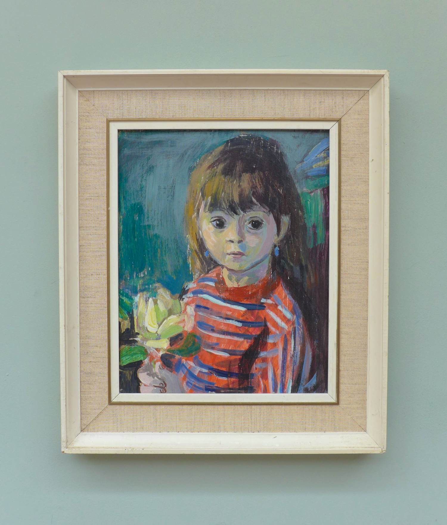 Anna Borst Pauwels - Portret van een meisje met bloem - Olieverf op paneel - Gesigneerd kopen? Bied vanaf 35!