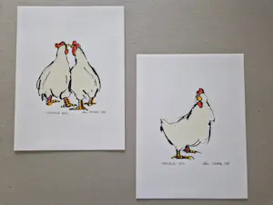 Ellen Meuwese - 2 leuke polychrome zeefdrukken "kippen" - kleine oplage (60) - potloodgesigneerd kopen? Bied vanaf 32!