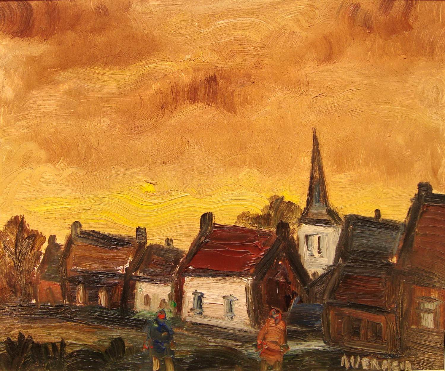 Alfons Vermeir - Dorpsgezicht met avondlucht kopen? Bied vanaf 140!