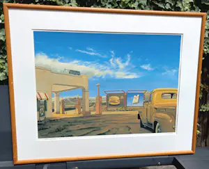 Araun Gordijn - Gasoline station USA, zeefdruk (netjes ingelijst) kopen? Bied vanaf 85!