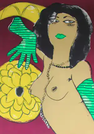 AcheterCorneille - Kleuren litho: Un femme aux gants verts - 1978? Enchérissez de 395!