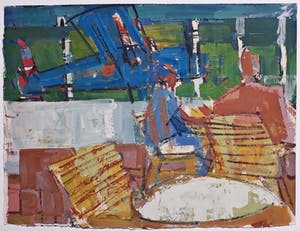 Frans Hollaardt - Terras bij vliegveld, olieverf op papier kopen? Bied vanaf 1!