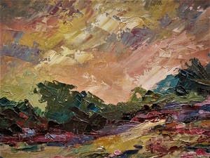 Niet of onleesbaar gesigneerd - Sfeervol expressionistisch "paletmes" olieverf "Zomeravond landschap" kopen? Bied vanaf 1!