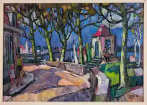 Harmen Klaas Post - Olieverf op board, Dorp aan de Lek - Ingelijst verkauft für € 360!