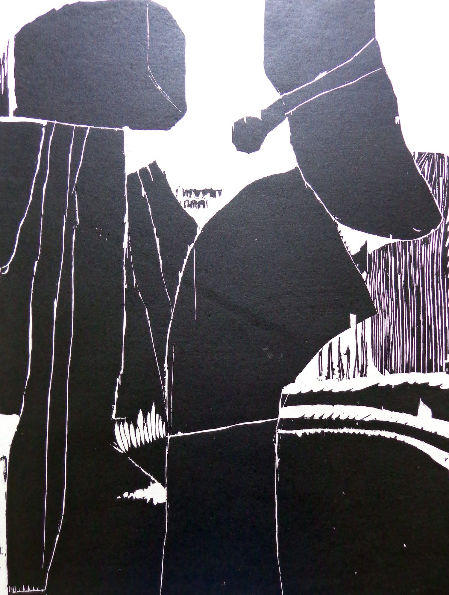 Guillaume Le Roy - ABSTRACTIE / ZW-W HOUTSNEDE / 88x63cm / SIG / PRENT190 verkocht voor € 40!