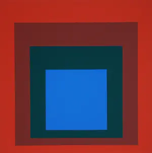 Josef Albers - Homage to the Square - Blue + darkgreen with 2 reds - Zeefdruk - 1971 kopen? Bied vanaf 100!