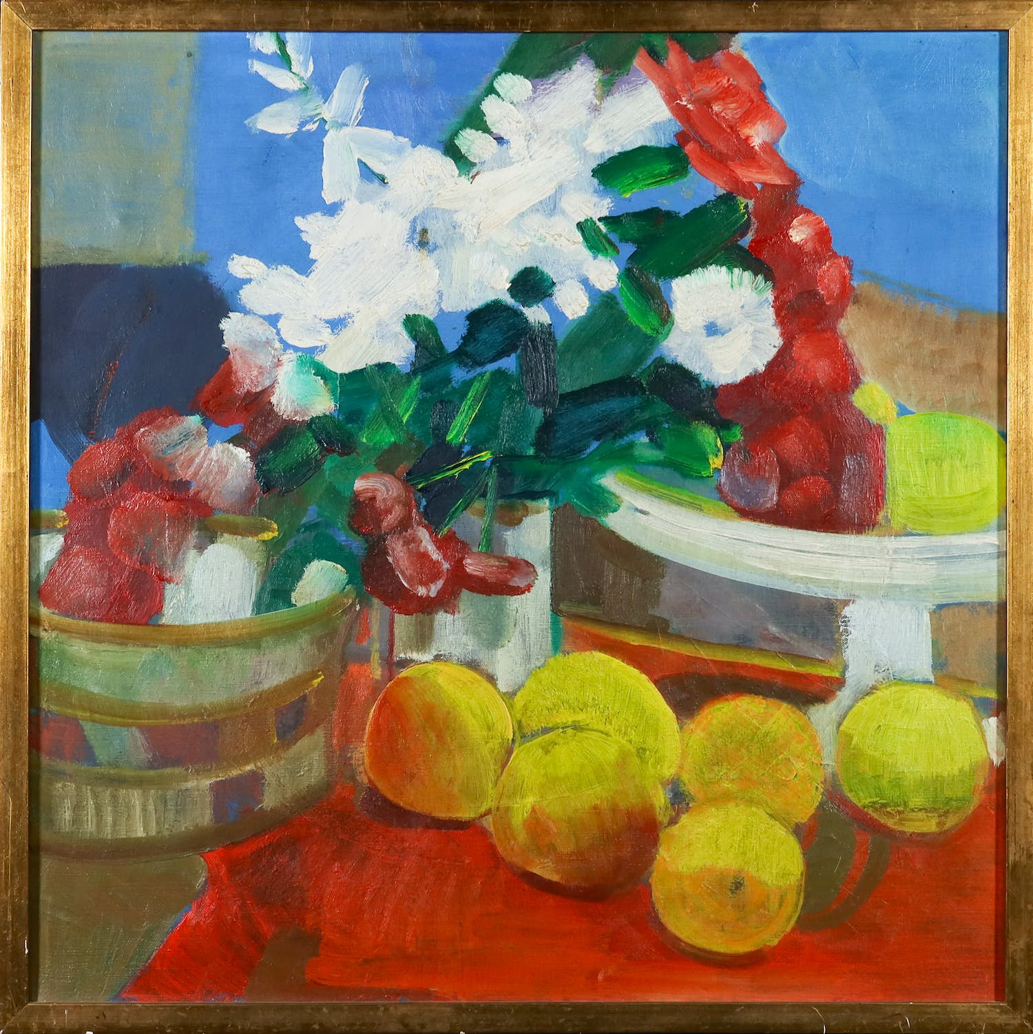 Louis Vorkink - Olieverf op doek, Stilleven met fruit en bloemen - Ingelijst verkocht voor € 100!