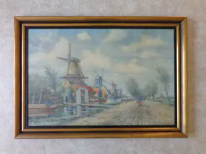 Henri Seghers - ZUID-HOLLANDS MOLENLANDSCHAP / ORIGINEEL WERK / 79x112cm / KADER / SIG kopen? Bied vanaf 165!