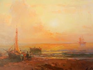 Niet of onleesbaar gesigneerd - B. Muxaurob - strand bij zonsondergang kopen? Bied vanaf 1!