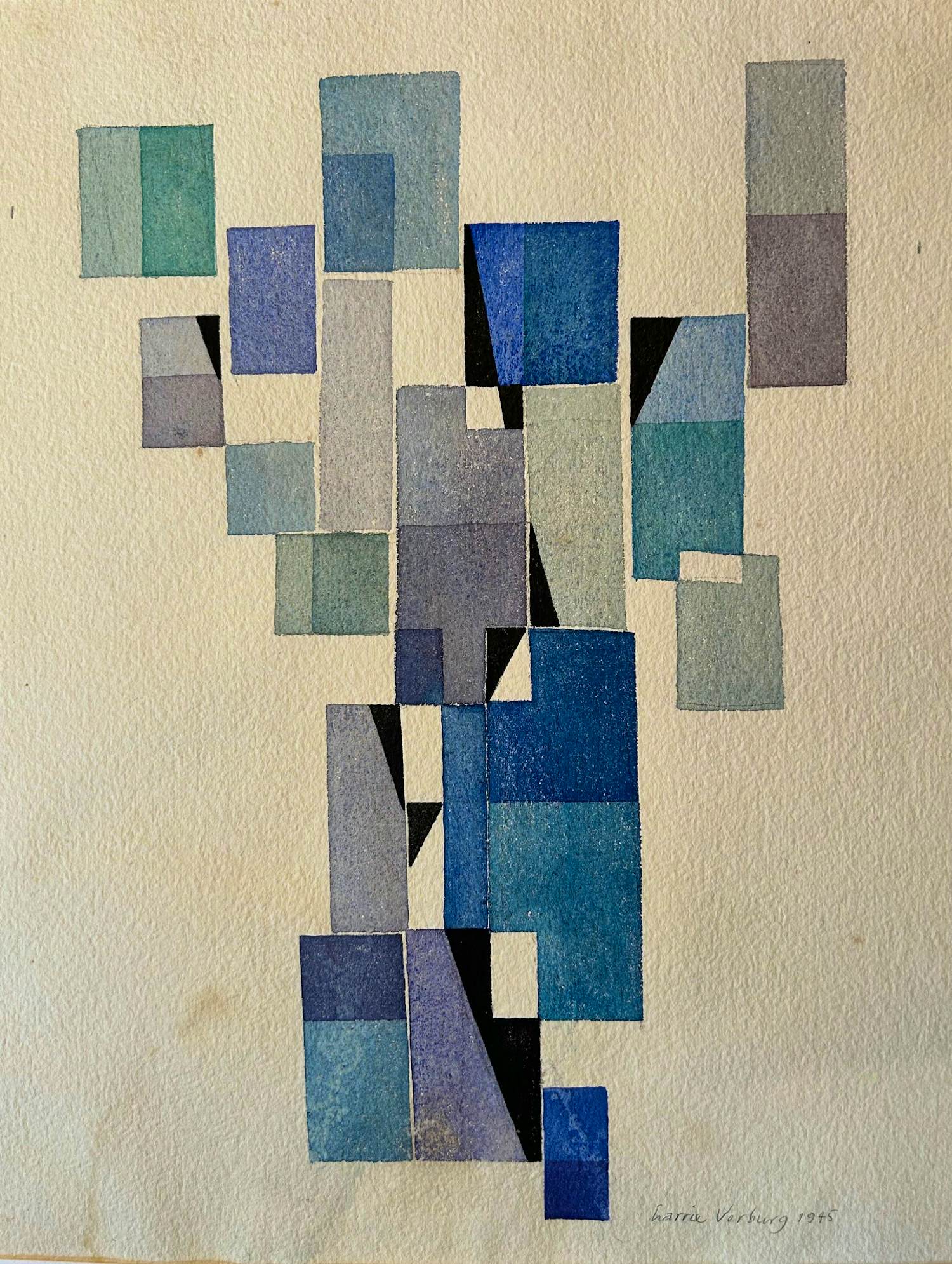 Harrie Verburg - Compositie in blauwen, groenen, zwart en een beetje wit kopen? Bied vanaf 95!