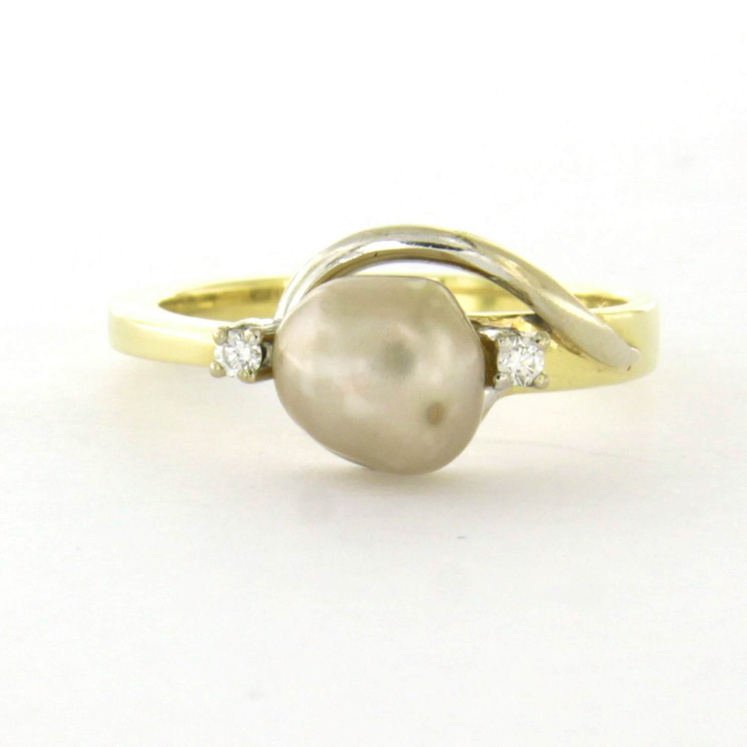 14k geel gouden ring met parel en briljant geslepen diamant tot. 0.04ct kopen? Bied vanaf 260!