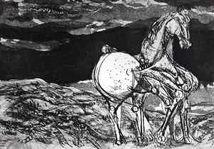 Willem Snitker - Paard in woest landschap, aquatint ets verkocht voor € 50!