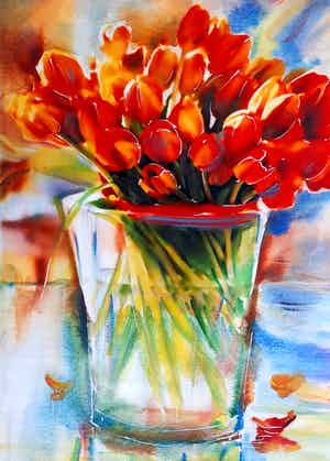 Elena Polyakova - Tulpen in vaas verkocht voor € 65!