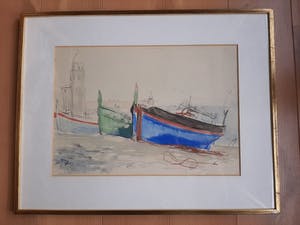 Frans Hollaardt - Aquarel bootjes aan franse kust kopen? Bied vanaf 75!