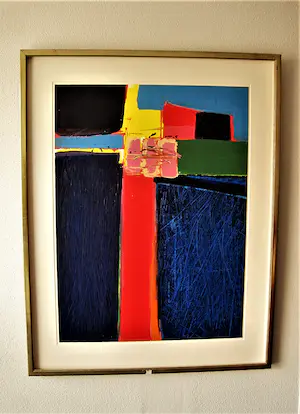 Arty Grimm - GROOT expressionistisch olieverf op board - abstracte compositie - 1992 kopen? Bied vanaf 1!